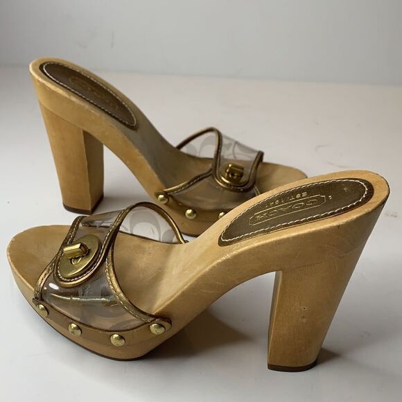 Coach Cagney clear signature gold trim mules - Picture 6 of 8